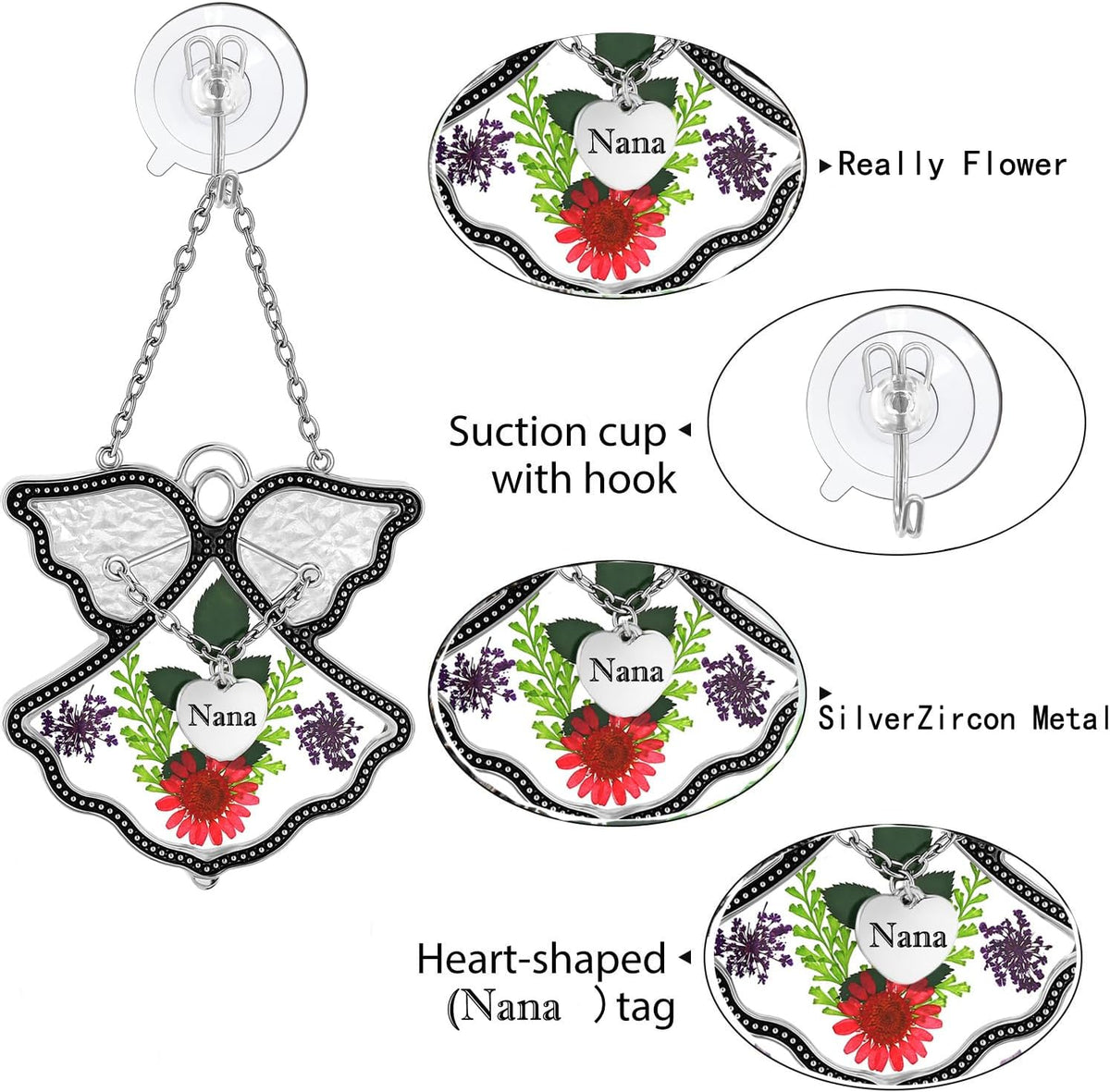 KY&BOSAM Angel Suncatcher Nana Stained Glass for Windows Hangings Wind Chime Home Decor with