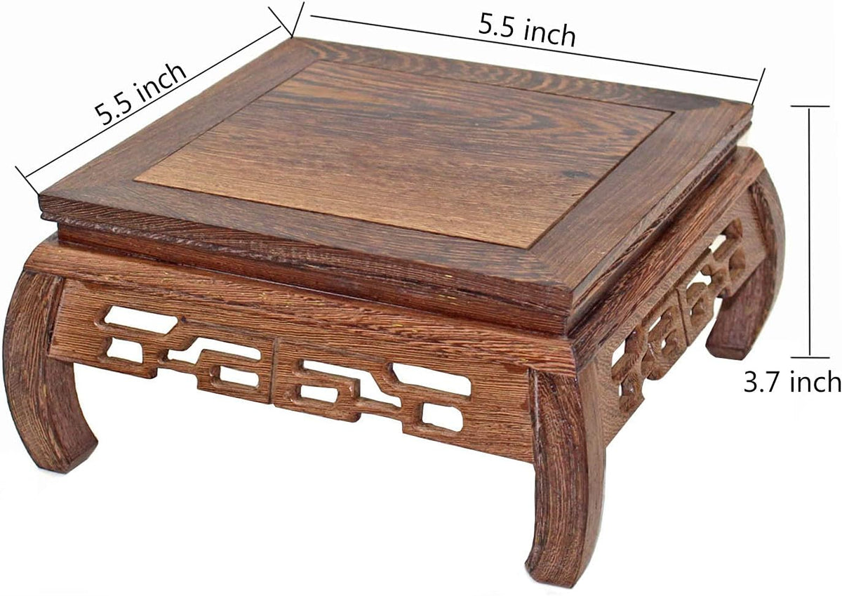 GOLDY&WENDY Solid Wood Ornaments Base Chicken Wing(Ji Chi) Wood Curved Feet Square Display Stand
