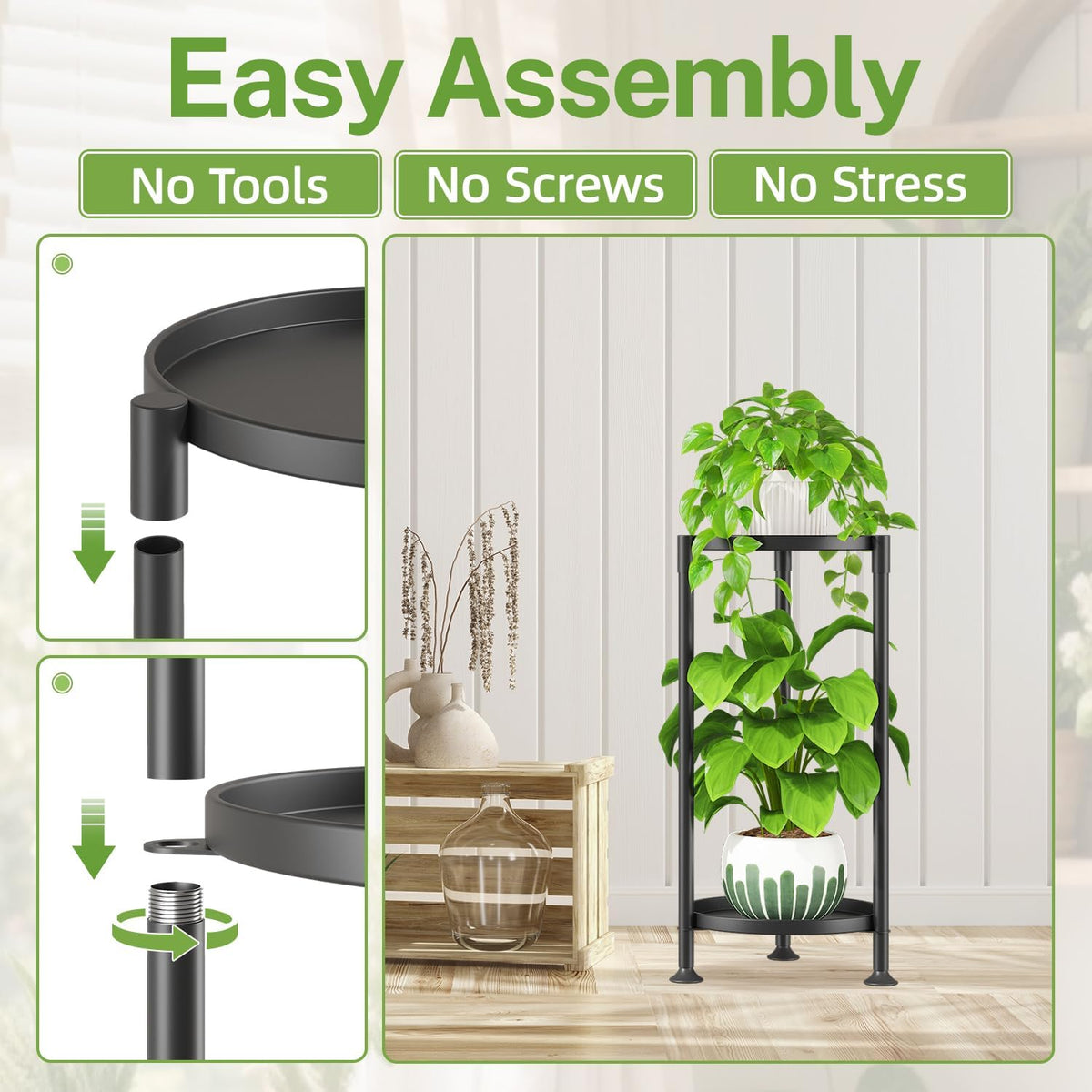 iDavosic.ly 2 Tier Plant Stand Indoor with 10 Inch Wide Tray, Vertical Corner Metal Outdoor Flower