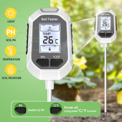 YAMRON 4-in-1 Soil Moisture Meter Digital Plant Temperature/Soil Moisture/pH Meter/Sunlight