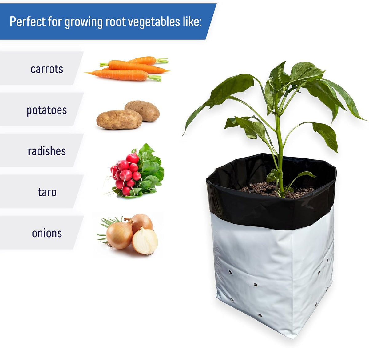 A.A 7 Gallon Grow Bags Black and White Poly Nursery Bags for Plants, Tree Grow, Greenhouse (25 Pack)