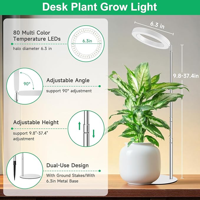 Grow Lights for Indoor Plants, Full Spectrum Plant Lights for Indoor Growing, 9.8"-37.4" Height