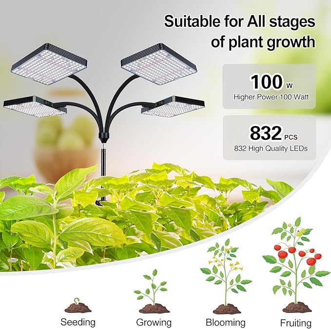 Grow Light with Stand, Orchbloom Grow Lights for Indoor Plants 100W, Natural Sunlight Full Spectrum