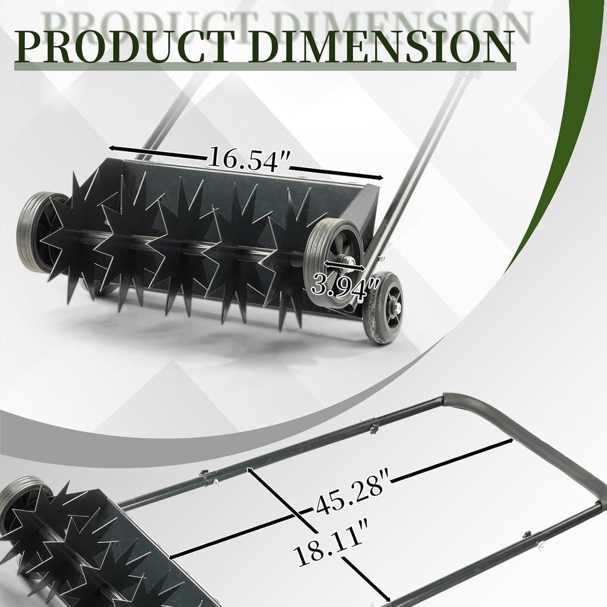 VINGLI Lawn Aerator, 19-Inch Heavy Duty Push Spike Aerator with 4 Wheels, Easy-to-Assemble, 45''