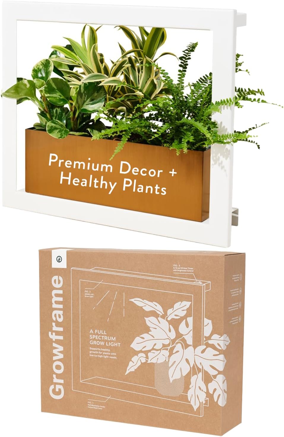 Modern Sprout Smart Growframe Wall Mounted LED Grow Light with Shelf -White