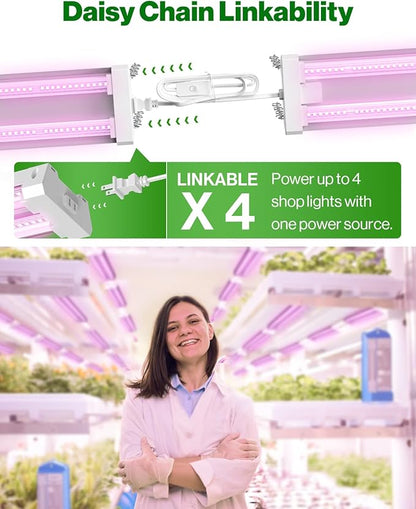 Sunco 4FT LED Grow Light for Indoor Plants 40W, Full Spectrum, Hanging Suspended Fixture, Linkable