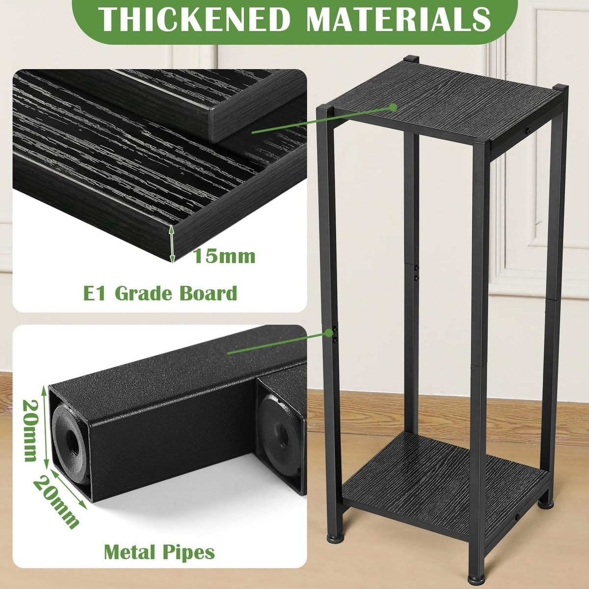 Tall Plant Stand Indoor,31 Inch Plant Stands,2 Tier Metal Plant Stand with Heavy Duty Wood,Black