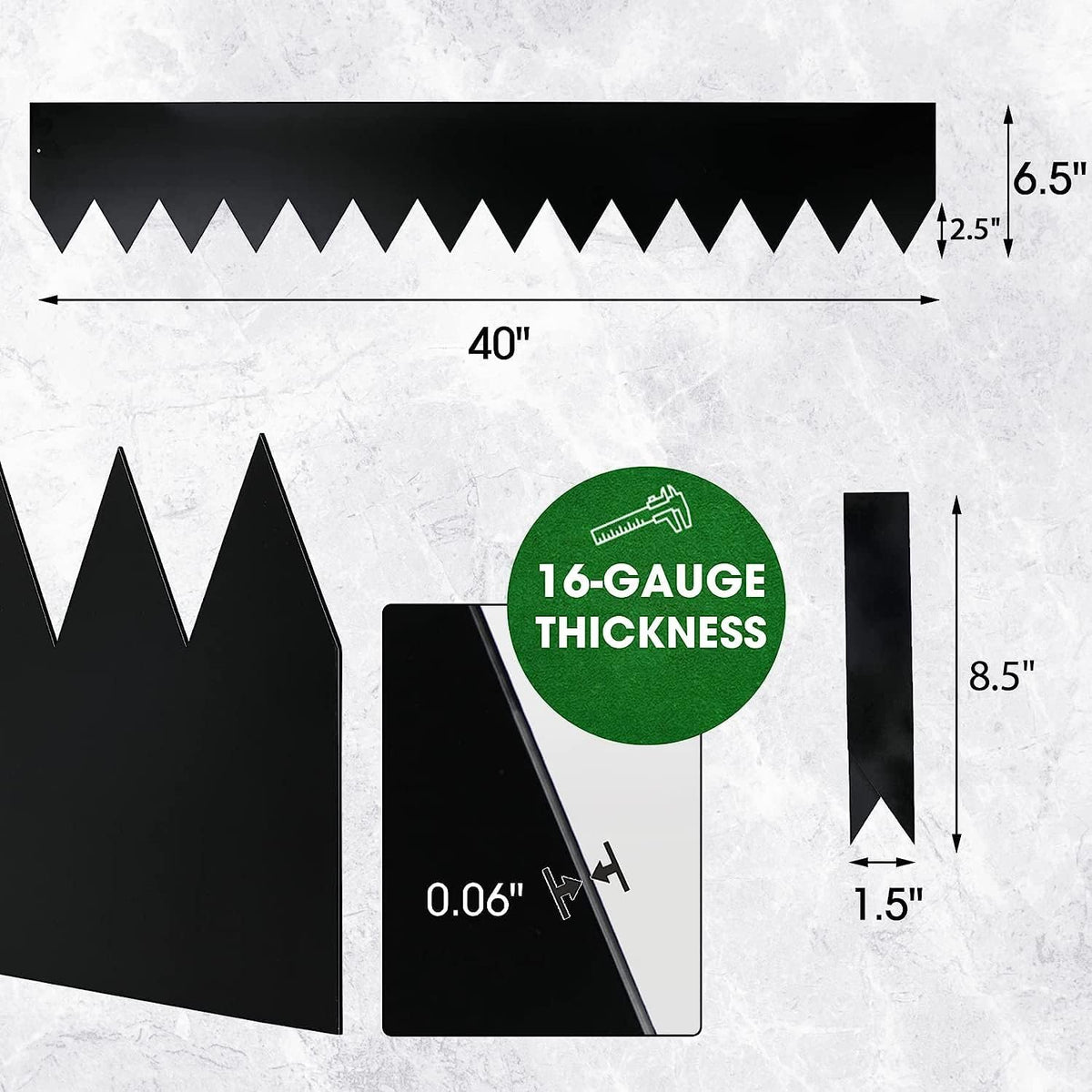 Worth Garden 6-Pack Galvanized Steel Landscape Edging with Black Powder Coating - 40" L x 6.5" H