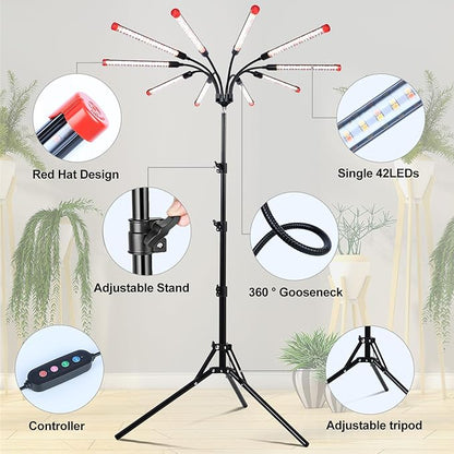 10Head Grow Lights for Indoor Plants, Seed Starting, Vegetables, Bonsai with Tripod Stand and Auto
