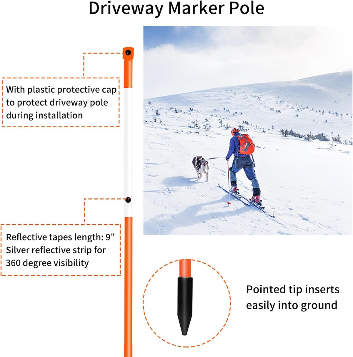 Driveway Markers Snow Stakes 48 inch Plow Stakes Reflective Fiberglass, Orange Pack of 50 for