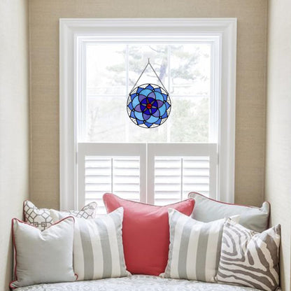 Flower of Life Decor Stained Glass Window Hanging,Sacred Geometry Spiritual Gift for Mom on