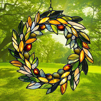 Mistletoe Wreath Acrylic Suncatcher Stained Glass Effect Window Car Hanging Christmas Ornament