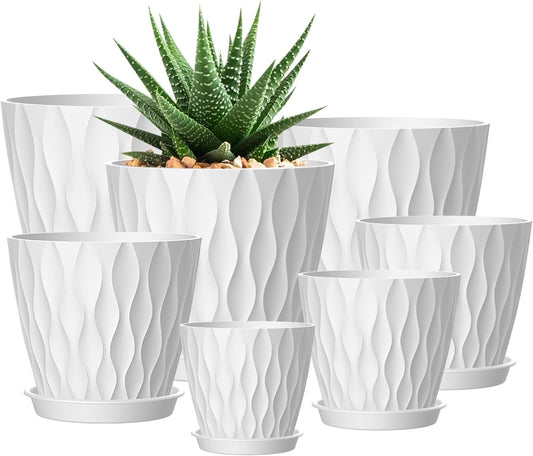 4/4.5/5/5.5/6/6.5/7 Inch Plant Pots,7 Pack Flower Pots with Drainage Holes and Trays,Plastic