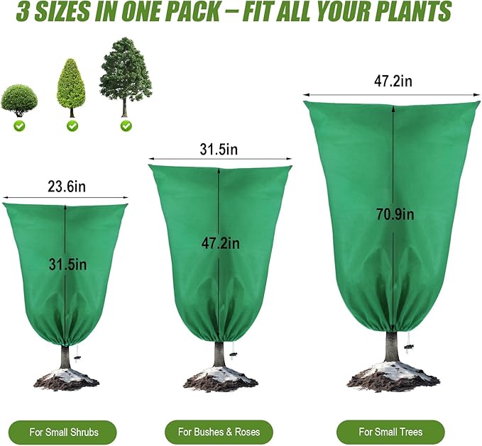 6 Pack Plant Frost Protection Covers – Mixed Sizes 23.6x31.5, 31.5x47.2, 47.2x70.9 – Reusable