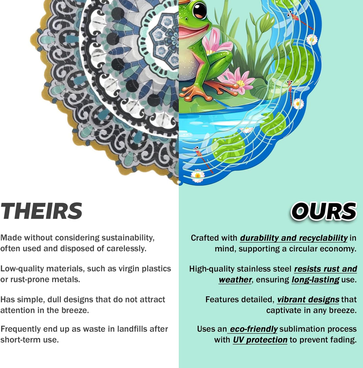 Frog Wind Spinner, 3D Hanging Stainless Steel Garden Spinner, Wind Spinner Hanging for Outdoor &