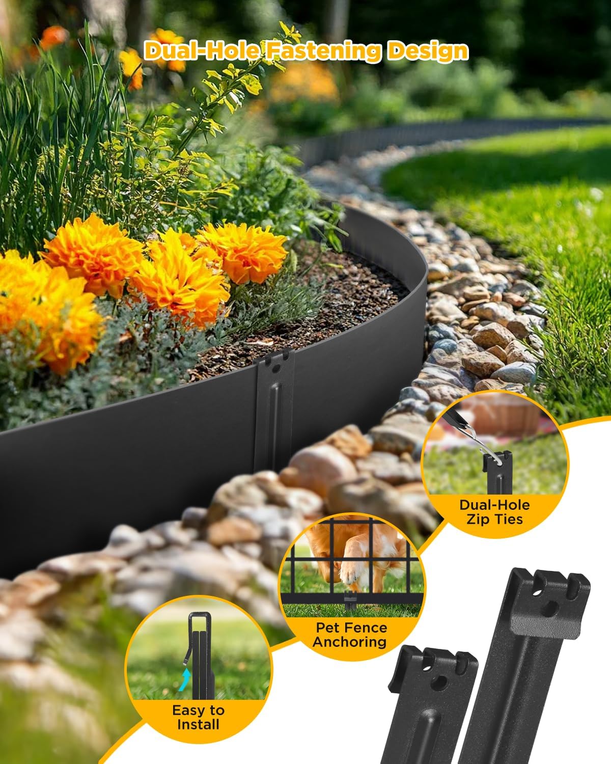 Landscape Edging Metal Stakes, 10 Inch Heavy Duty Garden Stakes, 2mm Thickened High Carbon Steel