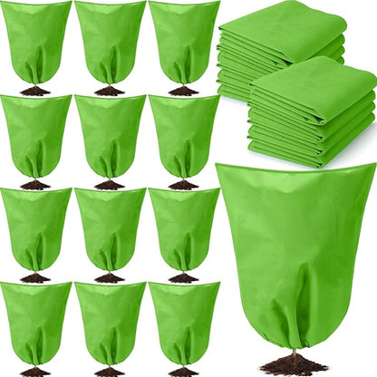 12 Packs Winter Plant Covers Freeze Protection Drawstring Tree Cover 23.62 x 31.5 in Large Reusable
