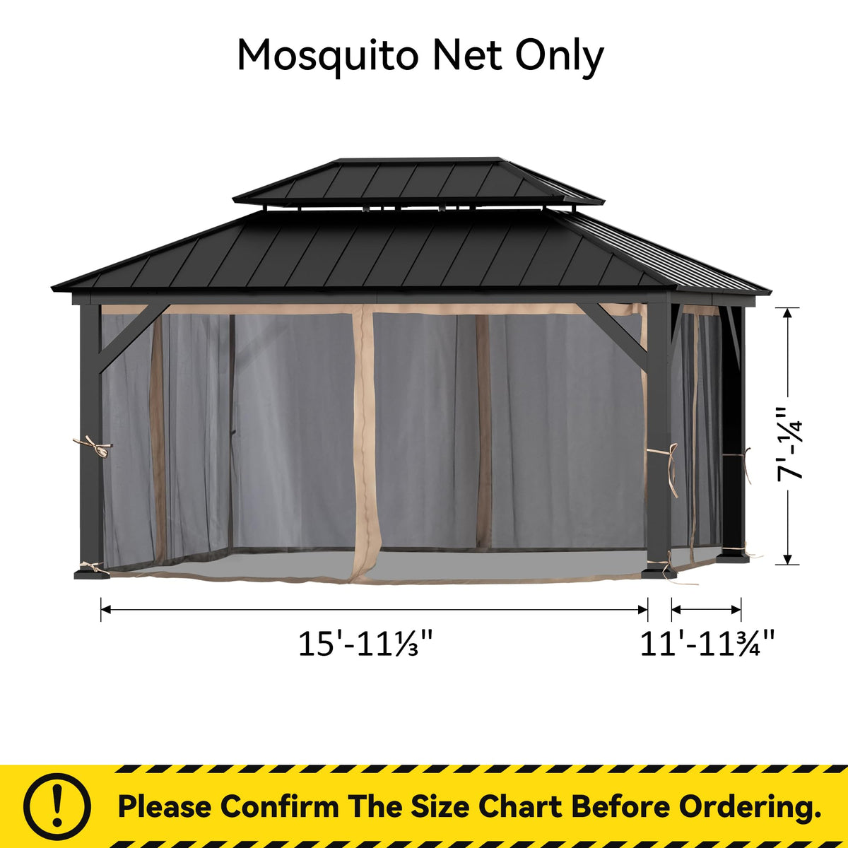 Covered Outdoor Gazebo Mosquito Netting Replacement Universal 4-Panel Sidewalls 12' x 16', Outdoor