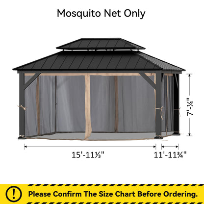 Covered Outdoor Gazebo Mosquito Netting Replacement Universal 4-Panel Sidewalls 12' x 16', Outdoor