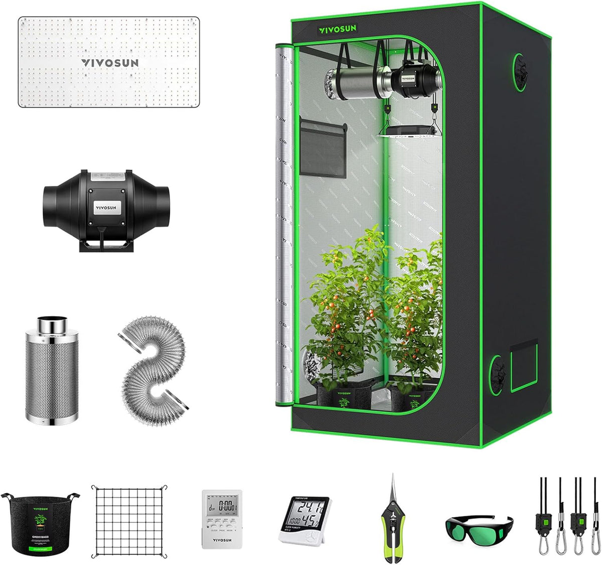 VIVOSUN GIY 3x3 Grow Tent Complete System, 3x3 ft. Grow Tent Kit Complete with 4-inch Inline Fan