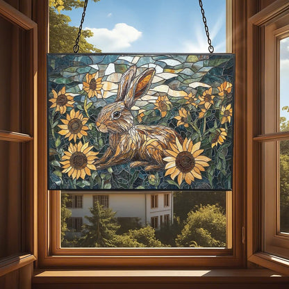 Customized Rectangle Art Nouveau Sunflower Rabbit Suncatchers for Windows, Stained Glass Window