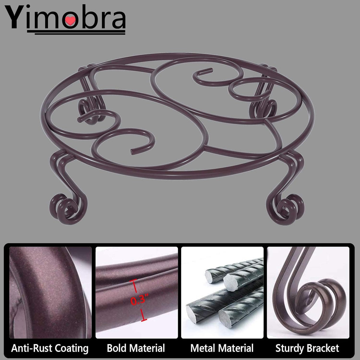 Yimobra Original Patented Plant Stand for Flower Pot Heavy Duty Potted Holder Indoor Outdoor, Metal