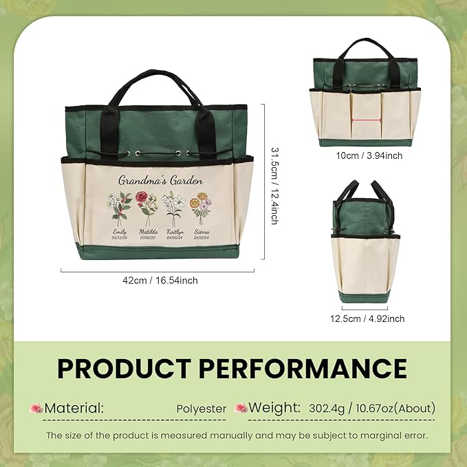 Personalized Garden Tools Set for Women: Custom Text Garden Tool Bag and Garden Shovel & Transplant