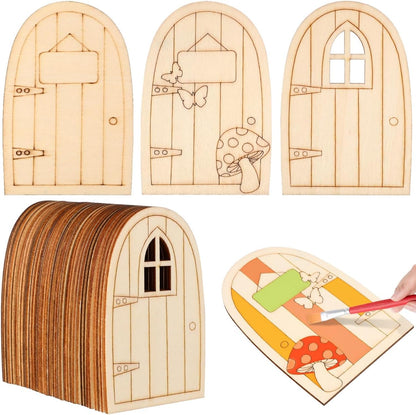 36pcs Mini Wooden Fairy Doors, Unpainted Elf Doors for Home Office Garden Decoration, Assorted