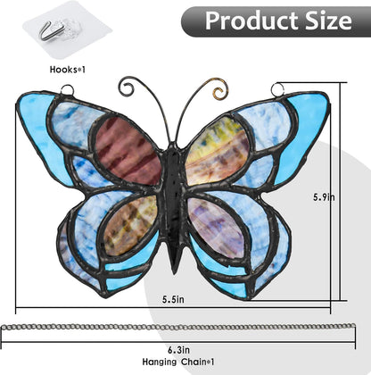 Blue Butterfly Suncatcher for Window Stained Glass Window Hanging Butterfly Gift for Mom, Women