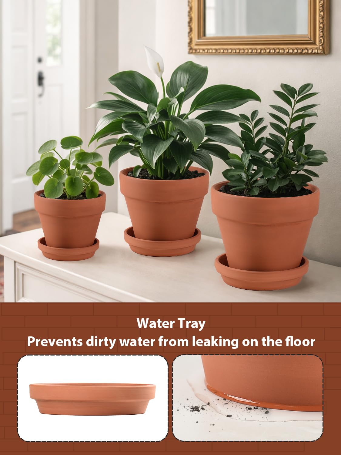 INGOFIN Terracotta Pots Set with Saucer - 5/6/7 inch Ceramic Clay Planters with Drainage Hole