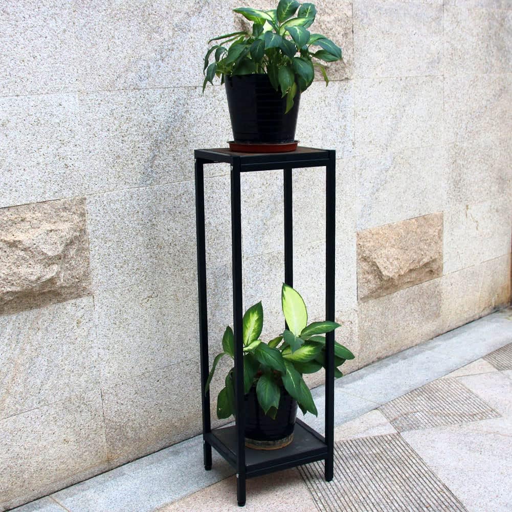Zhongma 2 Tier 39.5" Tall Plant Stand with Slate Top, 12.4 x 10.63 x 39.5 inches, Square Flower