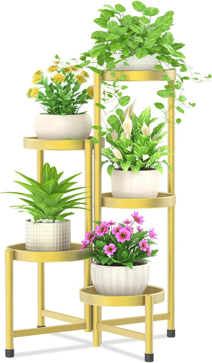 iDavosic.ly Plant Stand Indoor Outdoor, 5 Tier Corner Metal Flower Display Holder Shelf, Folding