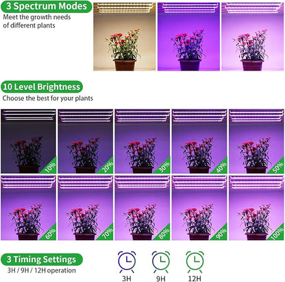 Four Strip Growing Lamp for Indoor Plants, Red & Blue & Yellow Full Spectrum LED Grow Light Strips