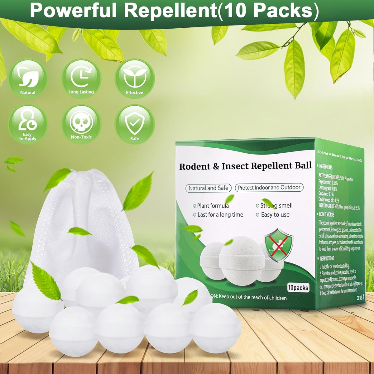 Mouse and Mice Repellent Indoor Outdoor, 10 Packs Moth Balls, Peppermint Balls for Rodent