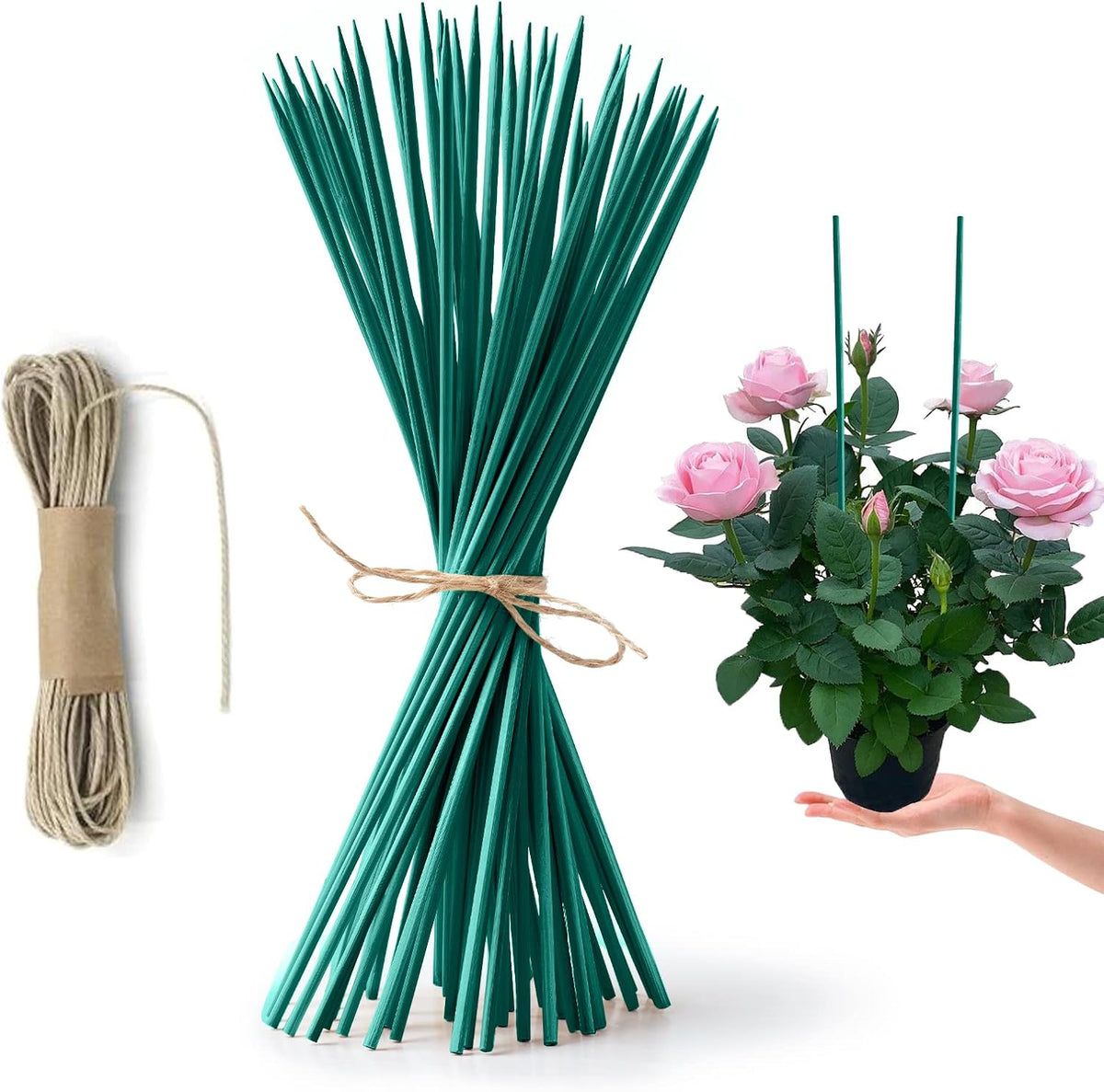 HOPELF 50 Pack 12" Bamboo Plant Stakes for Wood Garden Sticks，Wooden Plant Supports，Indoor