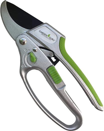 GARDEN GURU 2 in 1 Ratchet Pruning Shears Clippers – 4X Cutting Power – Ratcheting Garden Anvil