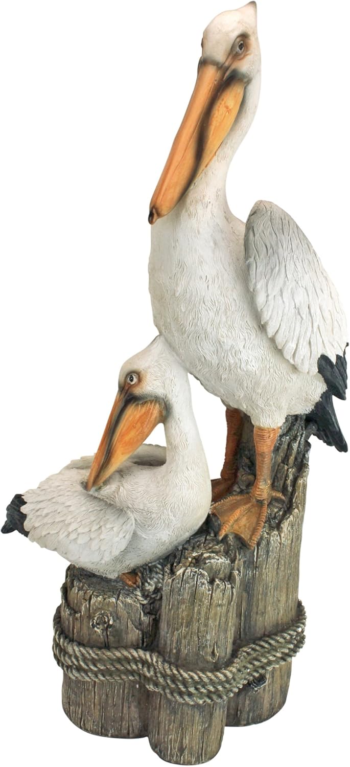 Design Toscano Coastal Decor Ocean's Perch Pelicans Garden Bird Statue, 9 Inch Wide, 24 Inch Tall