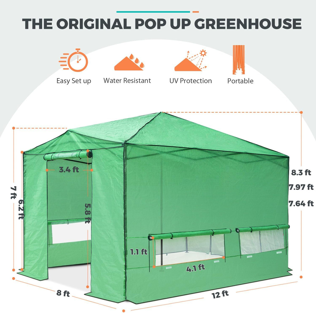 EAGLE PEAK Instant Pop-up Greenhouse, Indoor Outdoor Plant Gardening Green House, Roll-Up Zipper