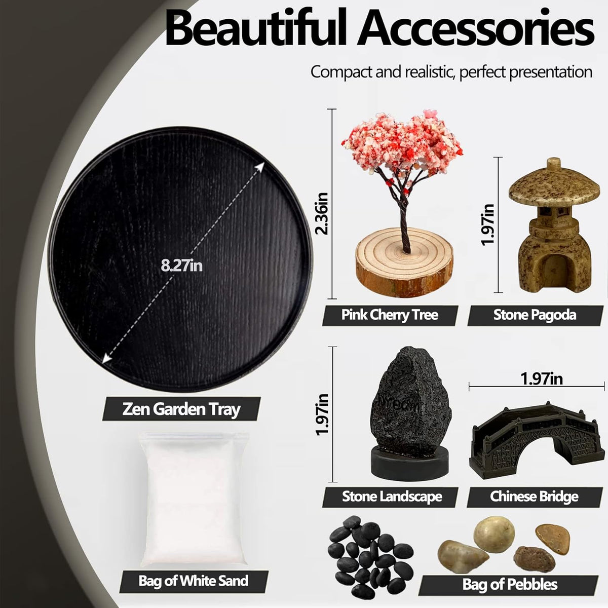 Zen Garden for Desk Japanese Zen Garden Kit 8 Inch Large Round with 6 Sand Rake and Accessories