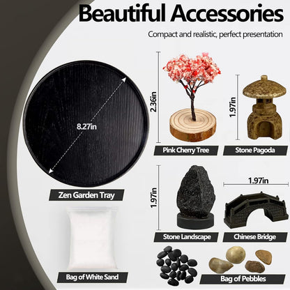 Zen Garden for Desk Japanese Zen Garden Kit 8 Inch Large Round with 6 Sand Rake and Accessories