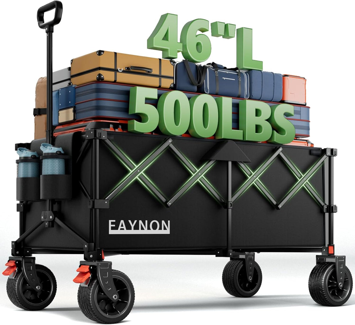 46" L Collapsible Foldable Extended Wagon, 500LB Weight Capacity with 280L Heavy Duty Folding