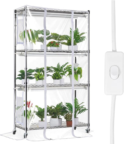 VEVOR Plant Stand with Grow Light, Grow Light Shelf with Cover and Thermometer, 4 Tiers 180W Plant