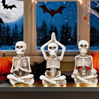 Newman House Studio Halloween Skeleton Decor - Realistic Meditating Skeleton Statues, Set of 3