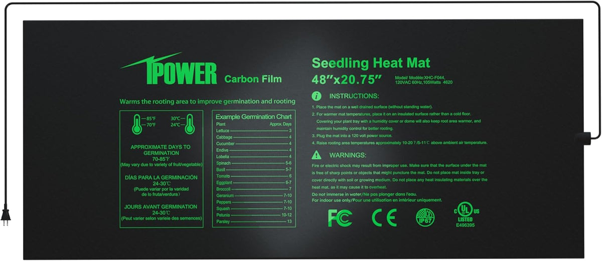 iPower 48” x 20.75” Seeding Heat Mat Upgraded Carbon Film Indoor Warm Hydroponic Plant Germination