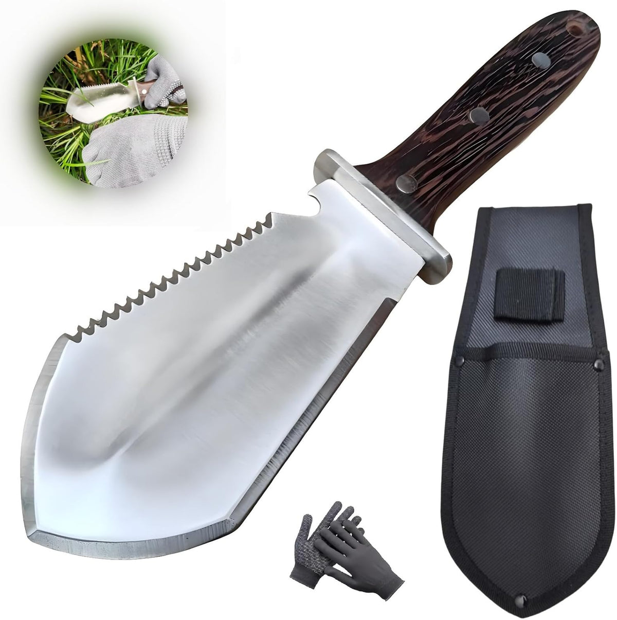 Hori Hori Garden Knife, Garden Tools with Sheath for Weeding,Planting,Digging, Stainless Steel