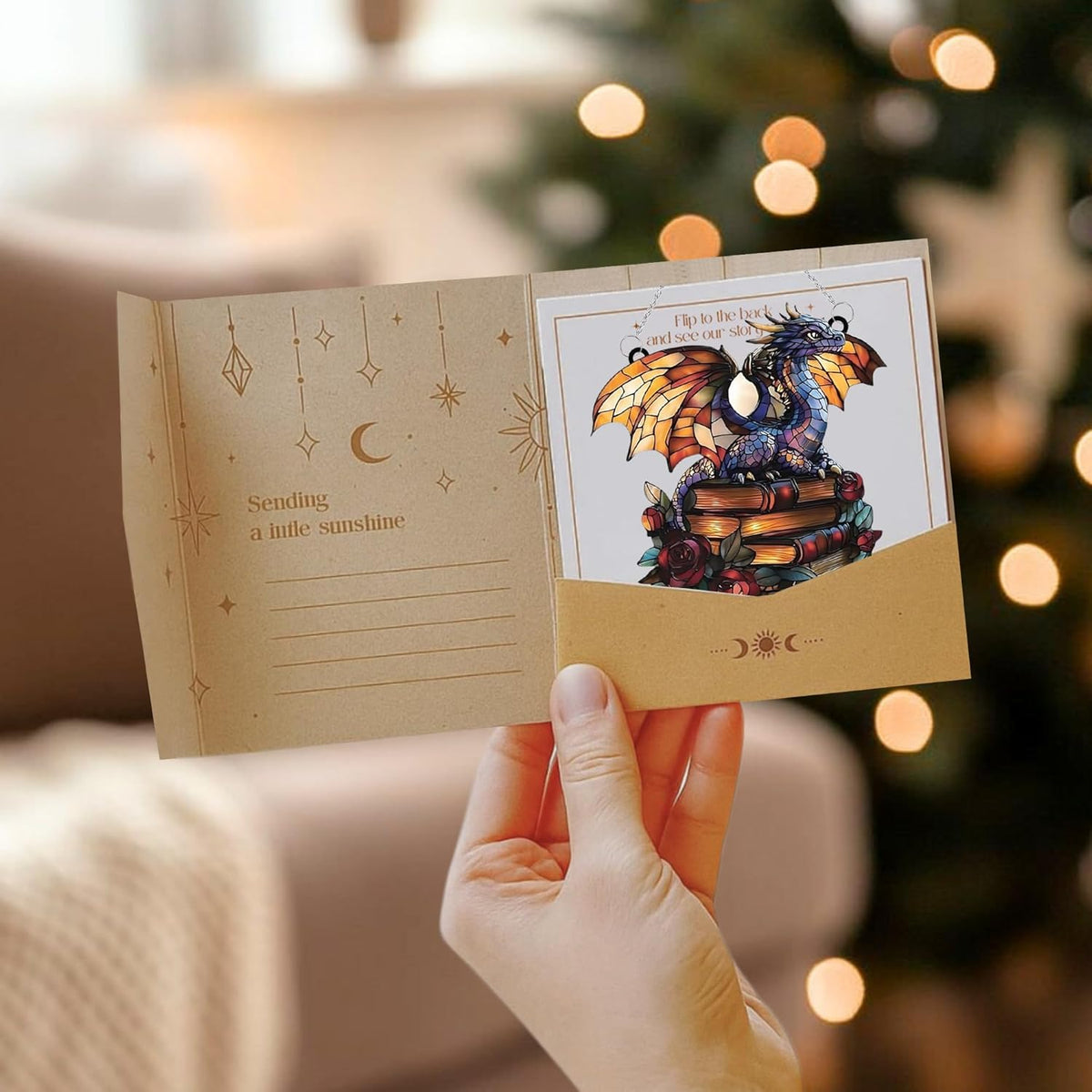Dragon and Book Bookish Acrylic Suncatcher Stained Glass Effect Window Car Hanging Christmas