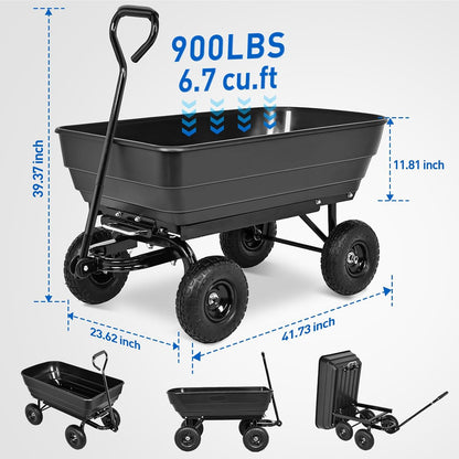 Yesker Garden Carts - 900lbs Dump Wagon with All Terrain Inflatable Wheels for Yard Lawn Farms