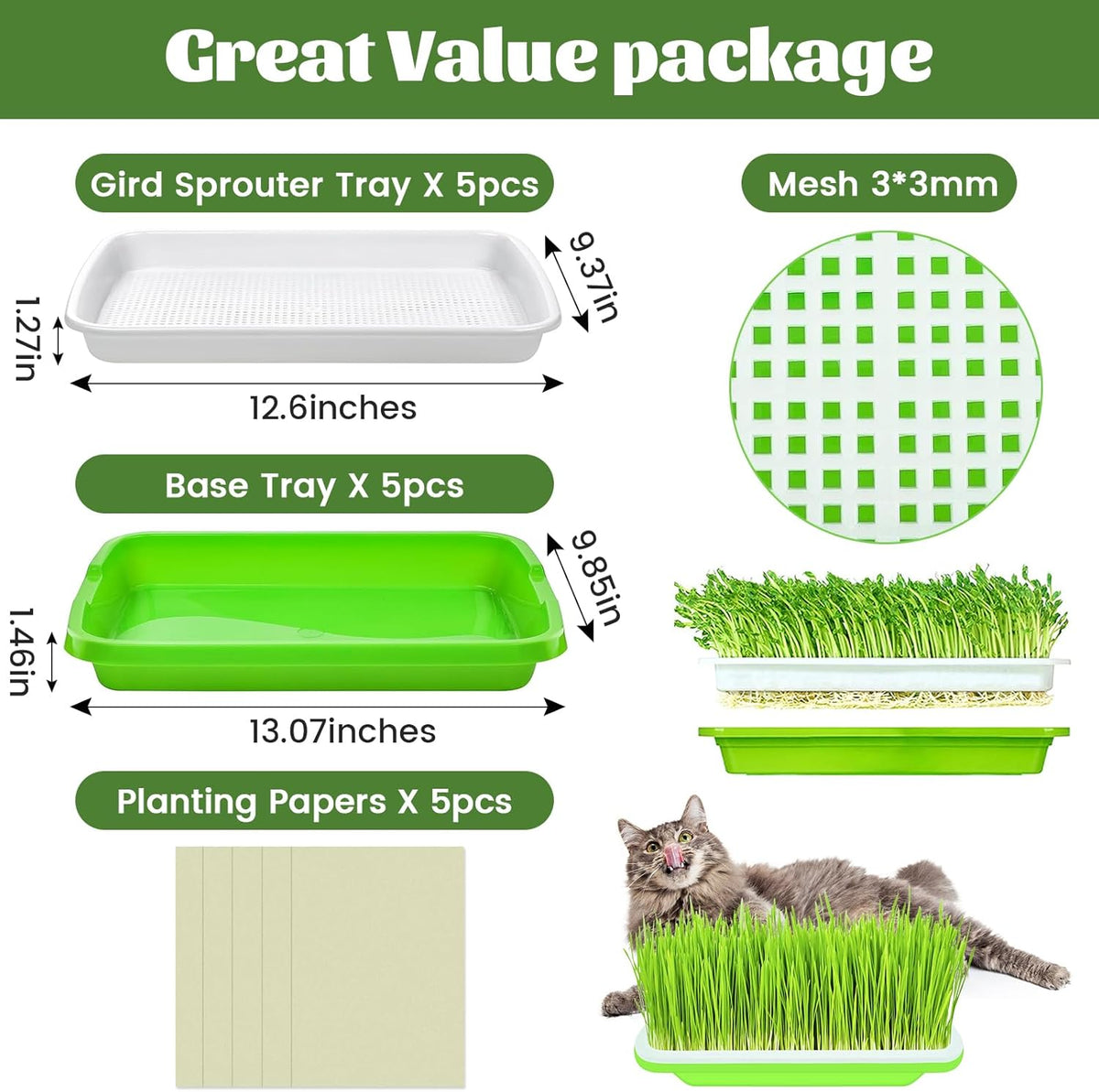 Legigo 5 Pack Seed Sprouter Trays- Soil-Free Cultivation Germination Tray, BPA Free Micro Greens