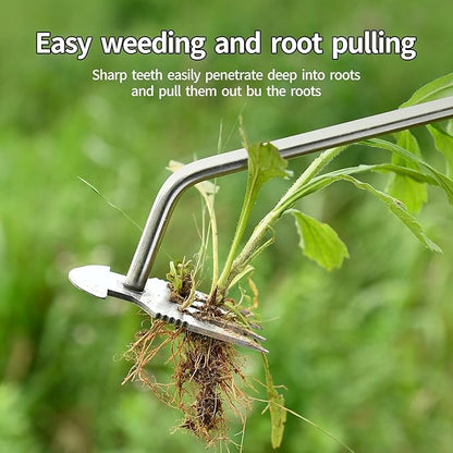 Weed Puller Tool，2024 New Garden Weeder Tool Stainless Steel Hand Weeder Tool,4 Teethes Dual