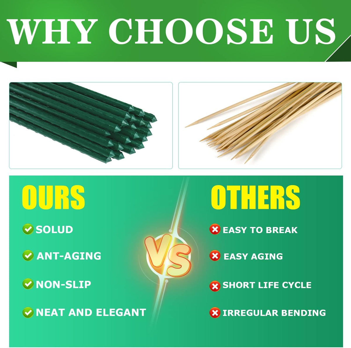 25pcs Steel Plant Stakes 3 Feet,Sturdy Plant Sticks, Plastic Coated Metal Garden Stakes Supports